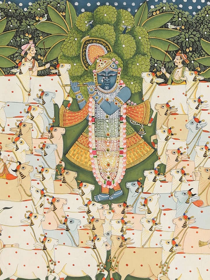 Close-up detail of the Gopashtami Shrinathji Pichwai Painting