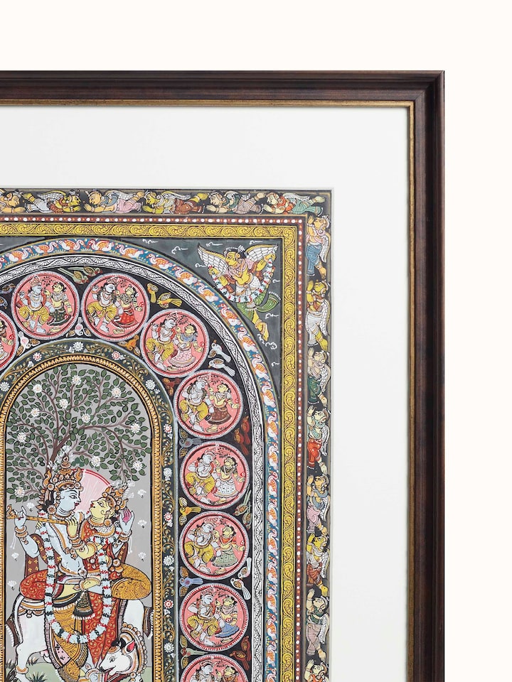 Detail view of the Radha Krishna Rasa Patachitra Painting