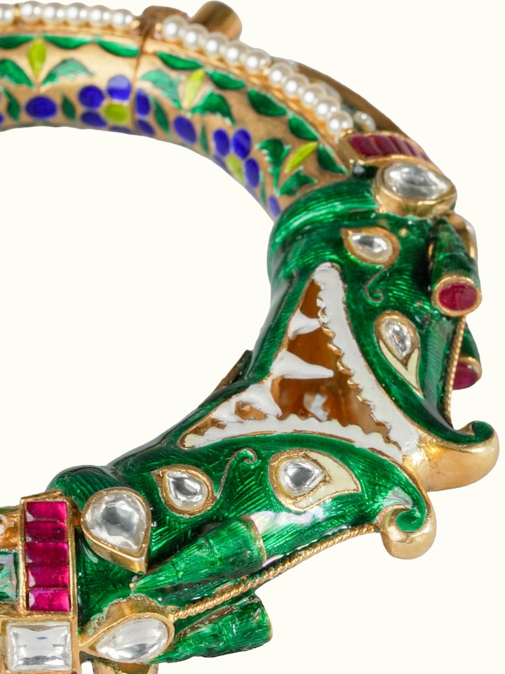 Detail view of Meenakari Silver Bangle highlighting the stone setting and metalwork detail, in an alternate close-up