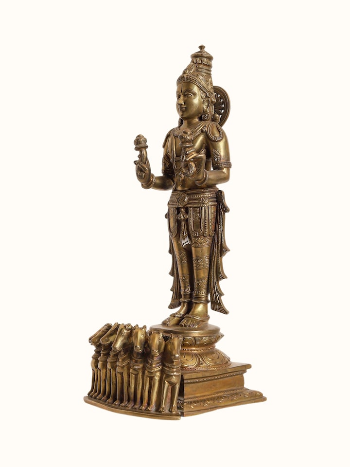 Angled view of the Bronze Cast Surya Idol