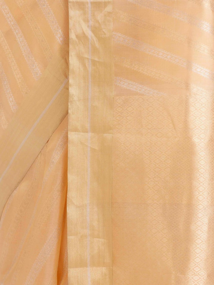 Detailed view of Peach Chanderi Jal Saree focusing on the fine craftsmanship and texture