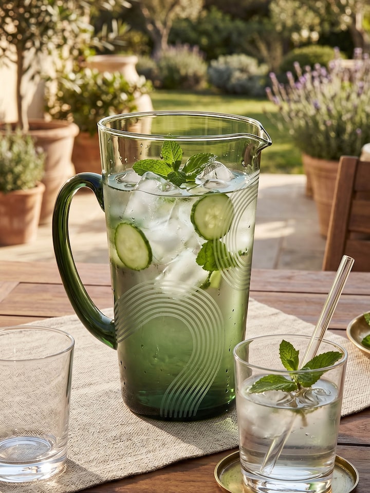 Side view of the Firozabadi Glass Pitcher Green
