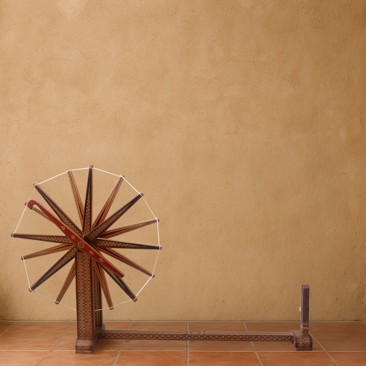 Lifestyle view of Marquetry Rosewood Charkha Multicolor