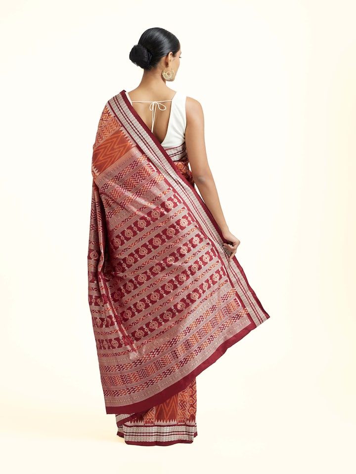 Back view of the Brown Mulberry Silk Bandha Odisha Saree