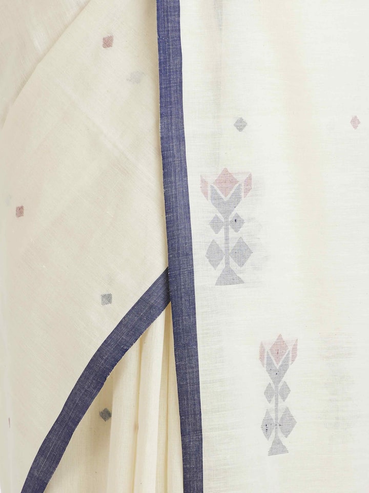 Draped detail view of the Blue Cotton Bengal Saree