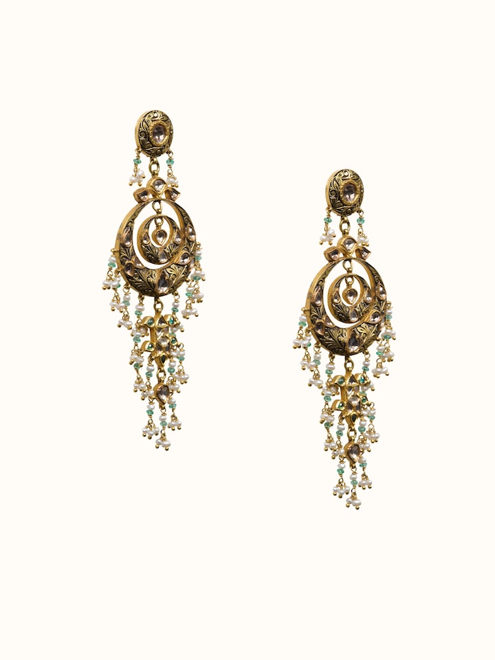 Angled view of the Partash 18 Karat Gold Drop Earrings
