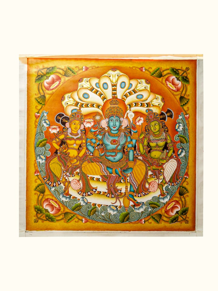 Front view of Anantha Padmanabha Kerala Mural Painting showing the complete artwork and composition