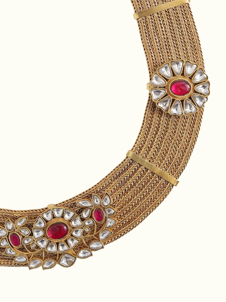 Detail view of Silver Smithing Collar Necklace highlighting the stone setting and metalwork detail