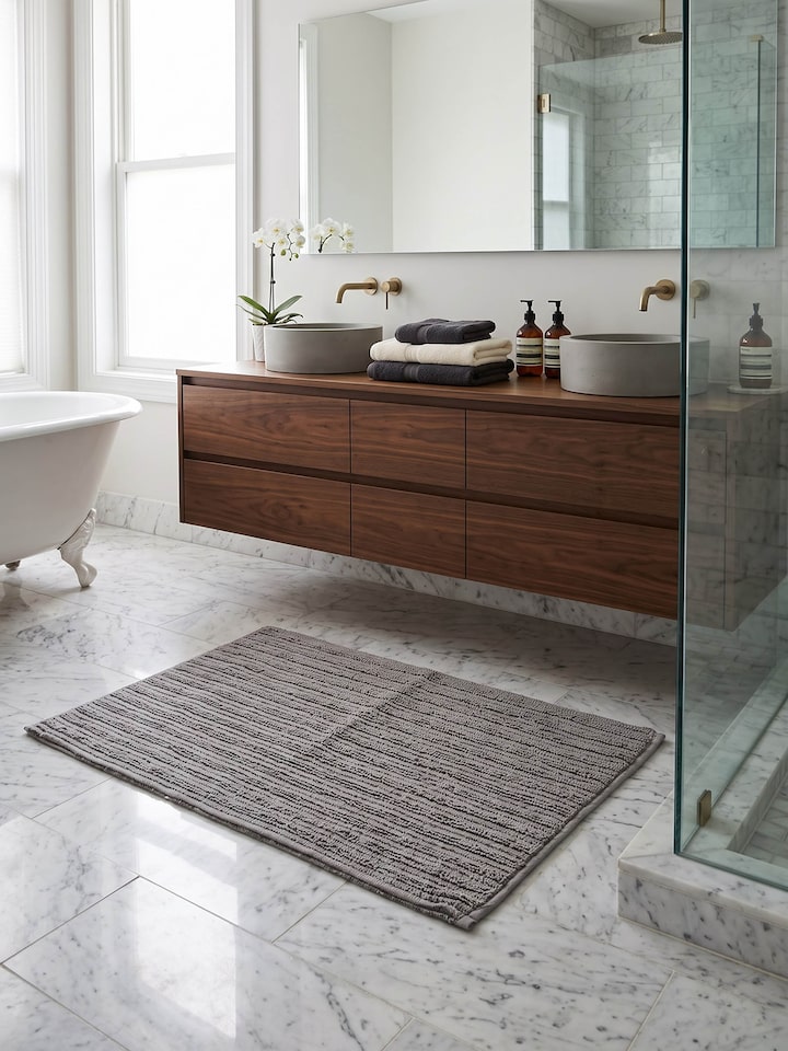 Nityam Vertical Stripes Grey Bath Mat