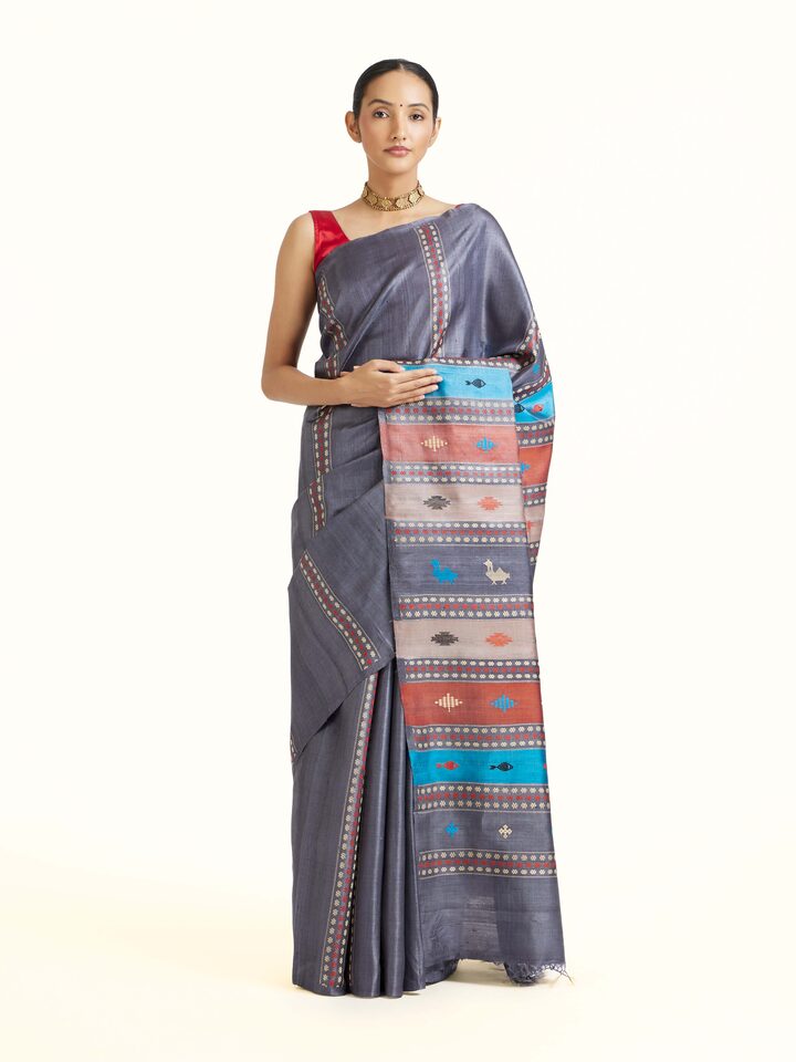 Black Tussar Silk Extra-weft Saree