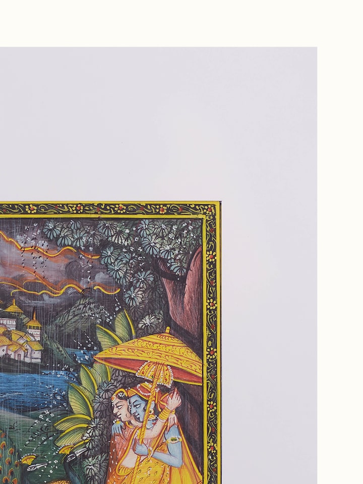 Detail view of the Radha Krishna Love Miniature Painting