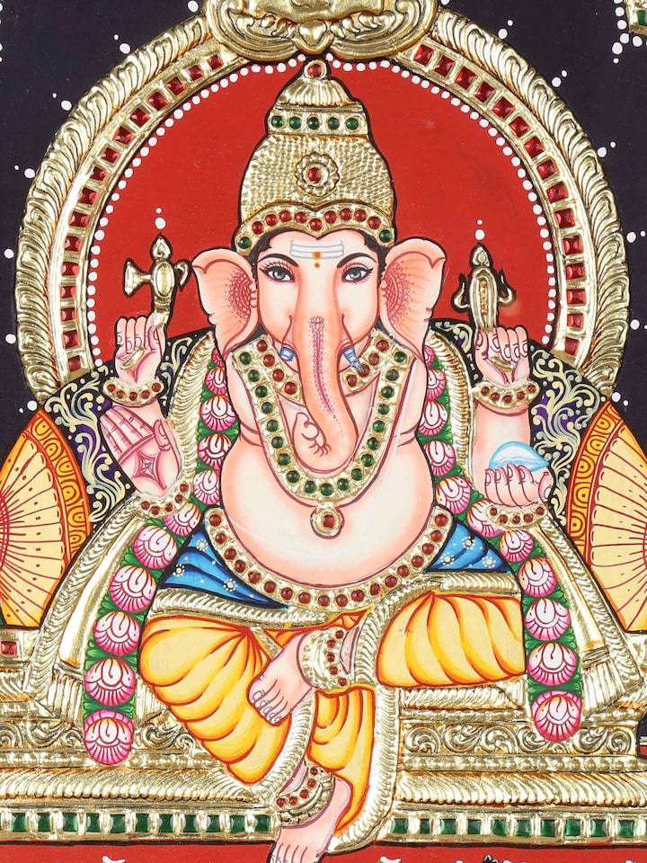 Close-up detail of the Vinayaka Thanjavur Painting