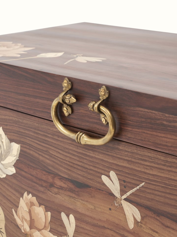 Interior detail of the Rosewood Inlay Trunk