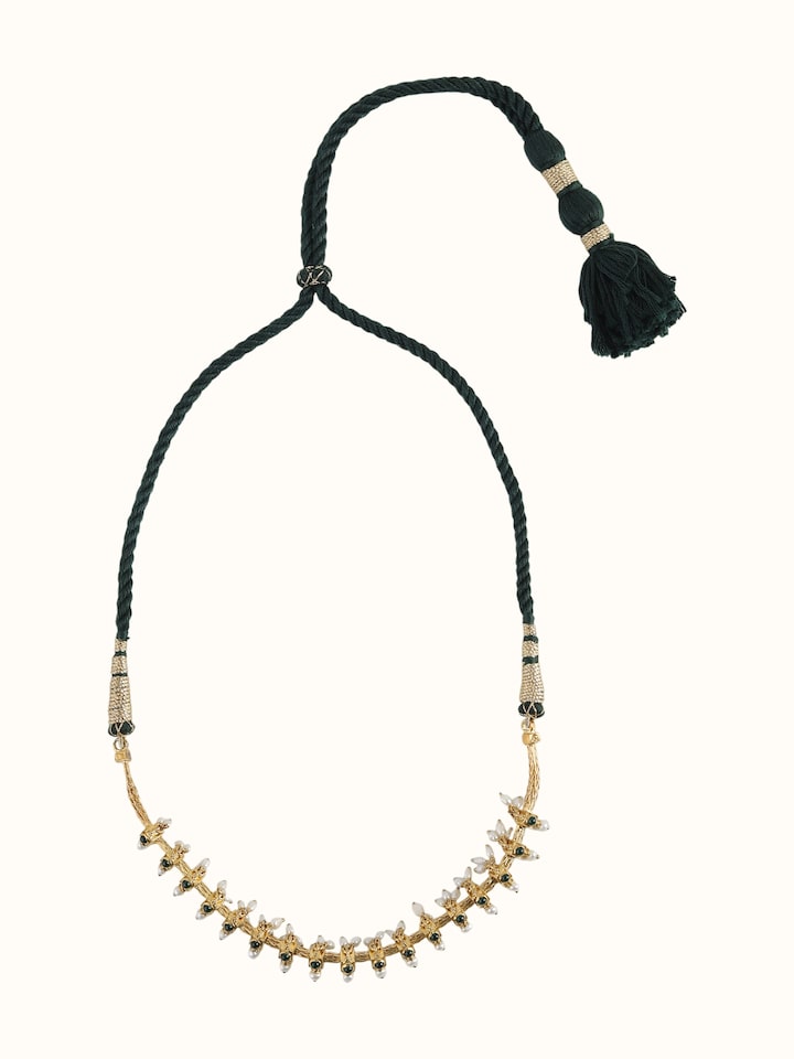 Front view of Guttapusalu Silver Choker showing the complete piece and design