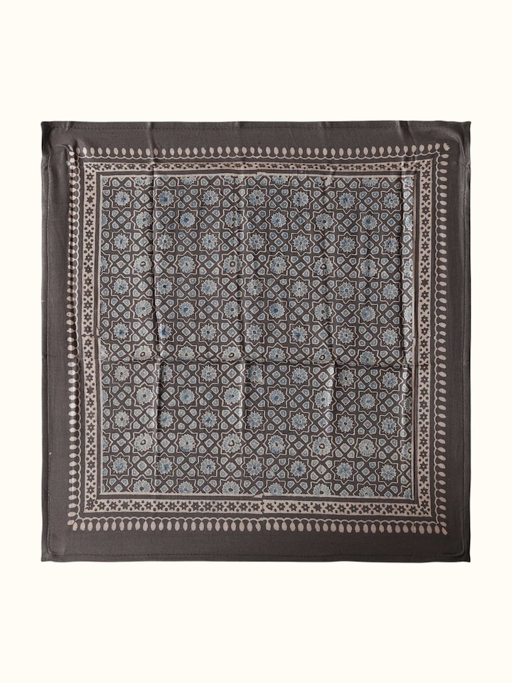 Close-up of Assorted Silk Ajrakh Block Printed Pocket Squares Gift Set (3Pcs) emphasizing the intricate detailing and quality