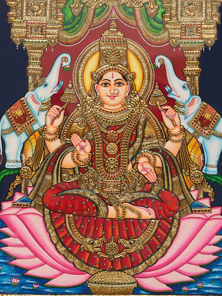 Detail view of the Goddess Lakshmi Thanjavur Painting