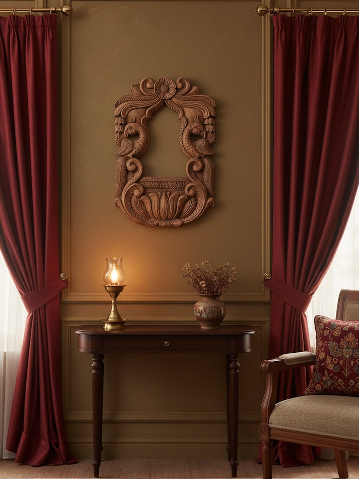 Left-side view of the Wood Carved Parrot Mirror Frame