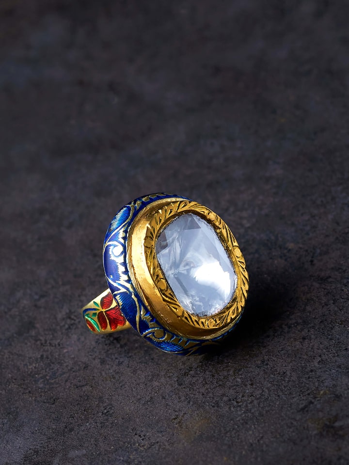 Styled view of Jadau 18 Karat Gold Ring worn on the finger, showing how it looks styled, from a different angle