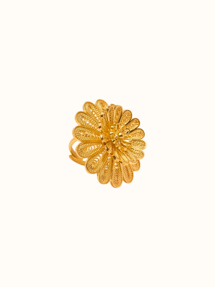 Side view of Silver Smithing Ring showing the raised petal design