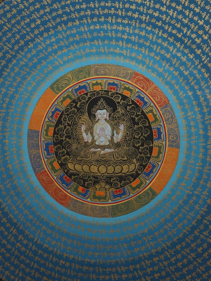 Detail view of the Changrazi Mantra Thangka Painting