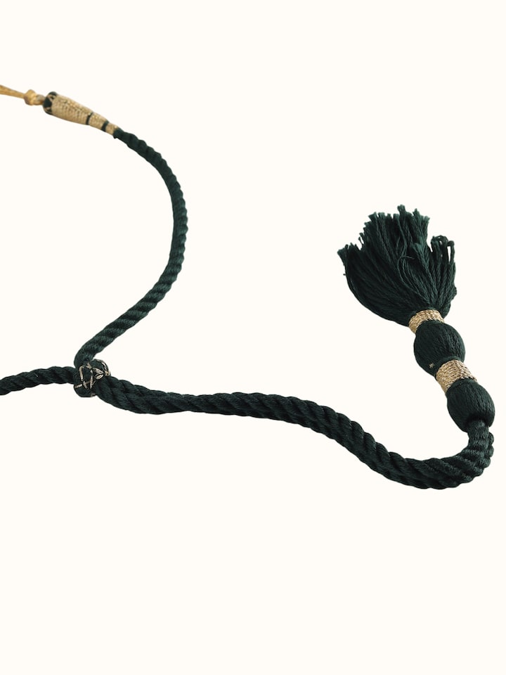Detail view of Guttapusalu Silver Choker highlighting the stone setting and metalwork detail, from a different angle