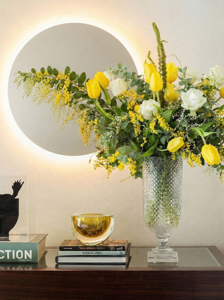 Lifestyle view of glass crystal table vase decorative home accessory