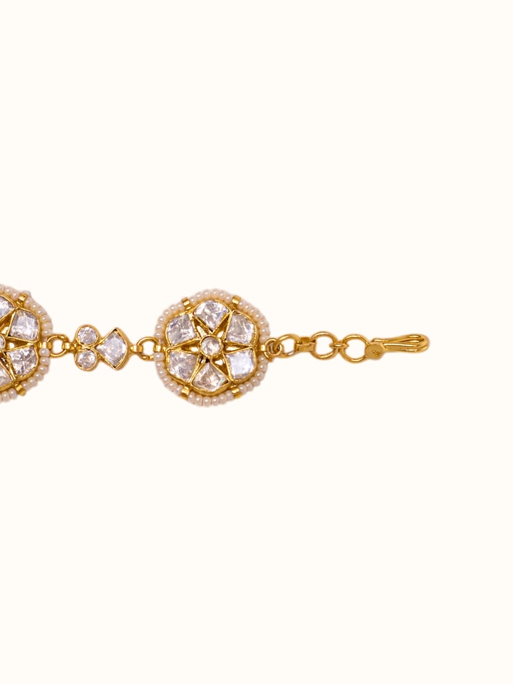 Detail view of Silver Smithing Flexible Bracelet highlighting the stone setting and metalwork detail, from a different angle