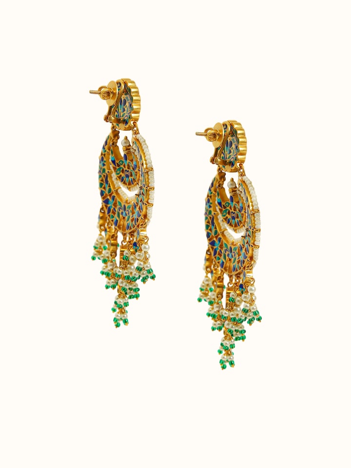 Front view of Jadau Silver Chandbalis showing the complete piece and design, from a different angle