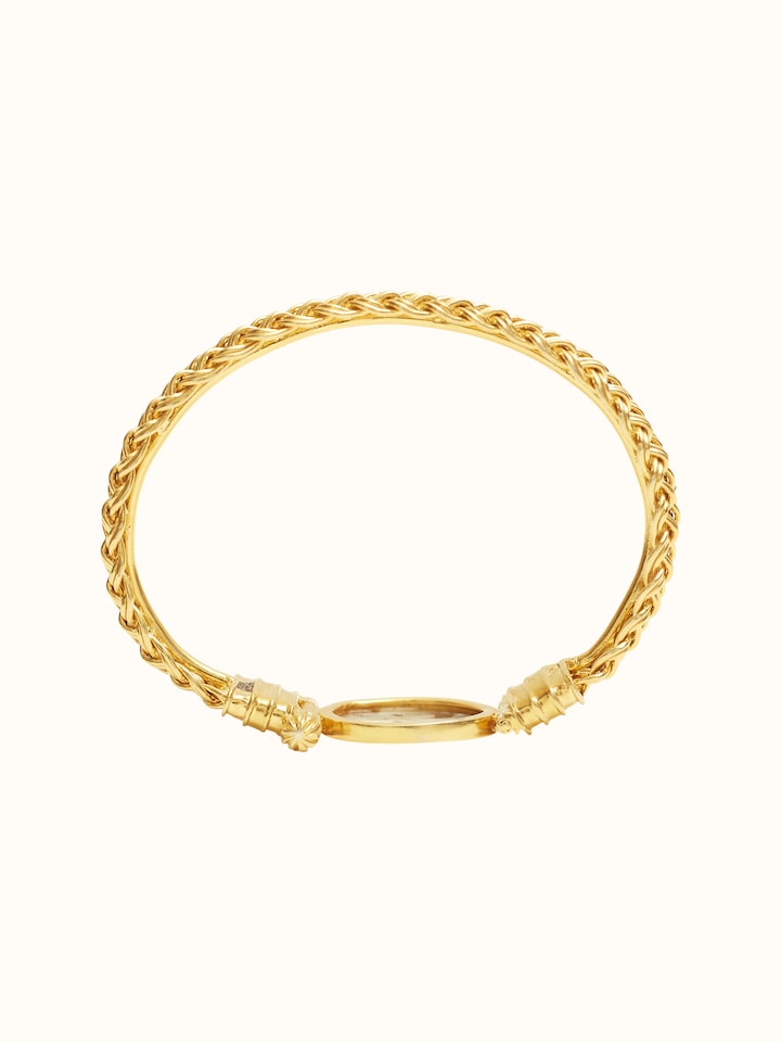 Angled view of Handmade Chain Silver Oval Bracelet