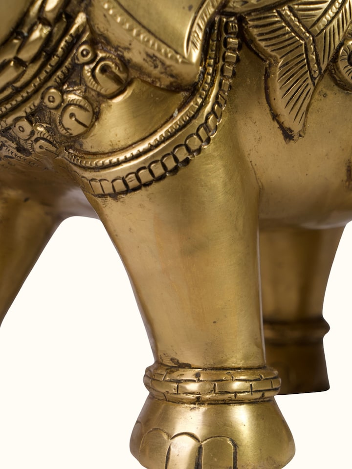Detail view of Brass Carved Elephant Figurine
