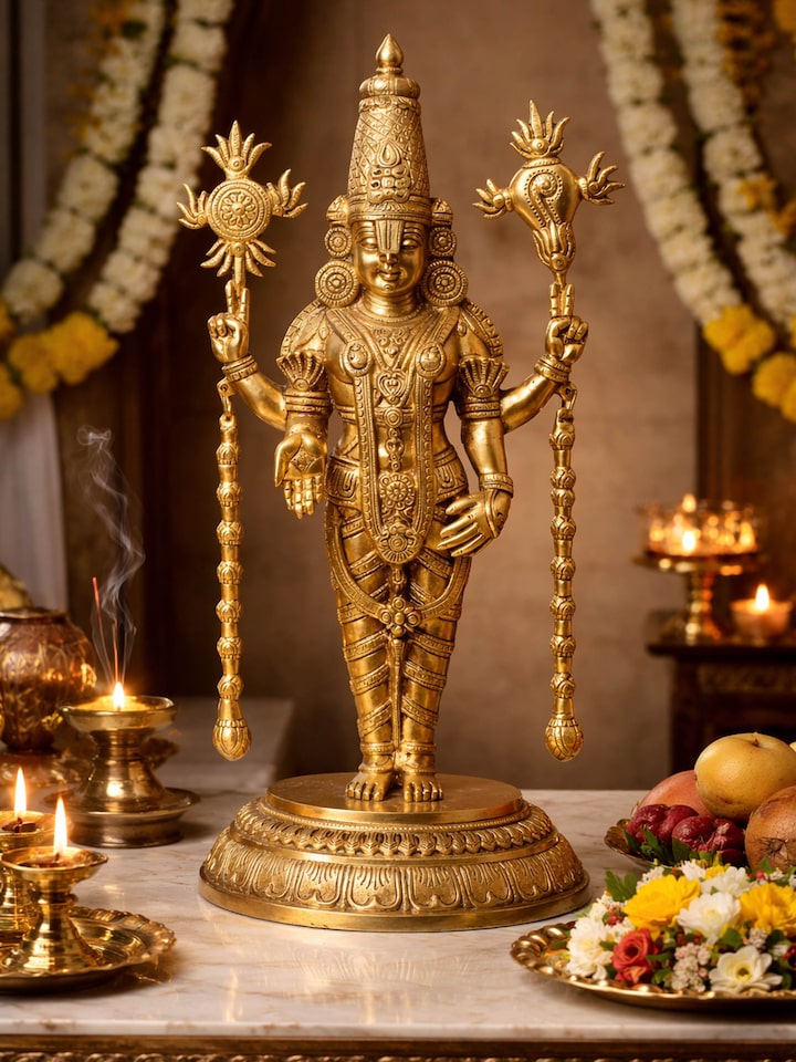 Front view of the Brass Balaji Standing Idol