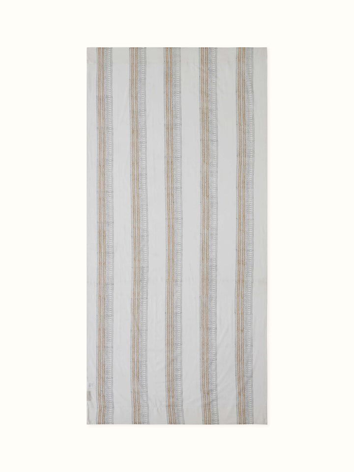 Sanganeri hand block print grey block stripe sheer curtain 7 ft, front view
