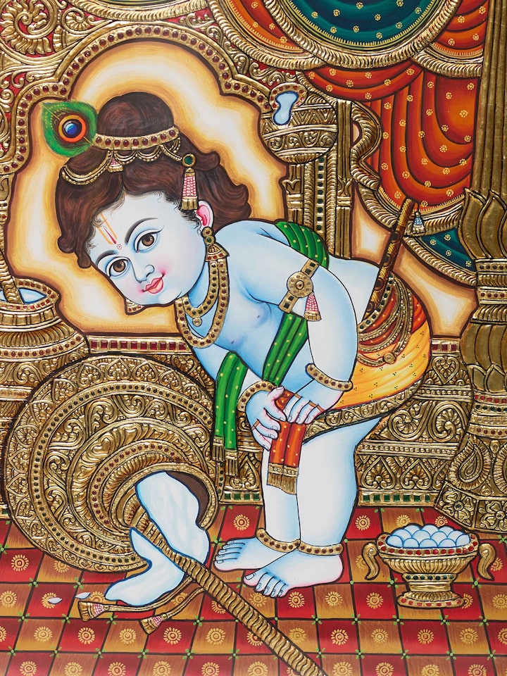 Detail view of the Baby Krishna Thanjavur Painting