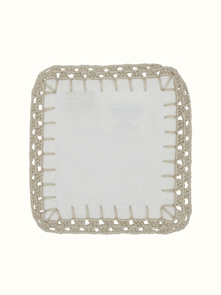 Front view of Nityam Ivory Cotton Slub Crochet Coaster (6 Pcs) showing the full piece and pattern