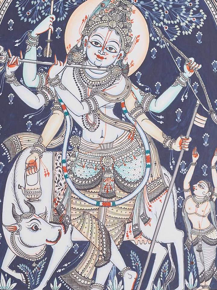 Detail view of the Krishna Odisha Patachitra Painting