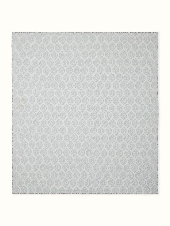Front view of Mihrab grey ogee print cotton dohar in double size with soft Sanganeri block patterns