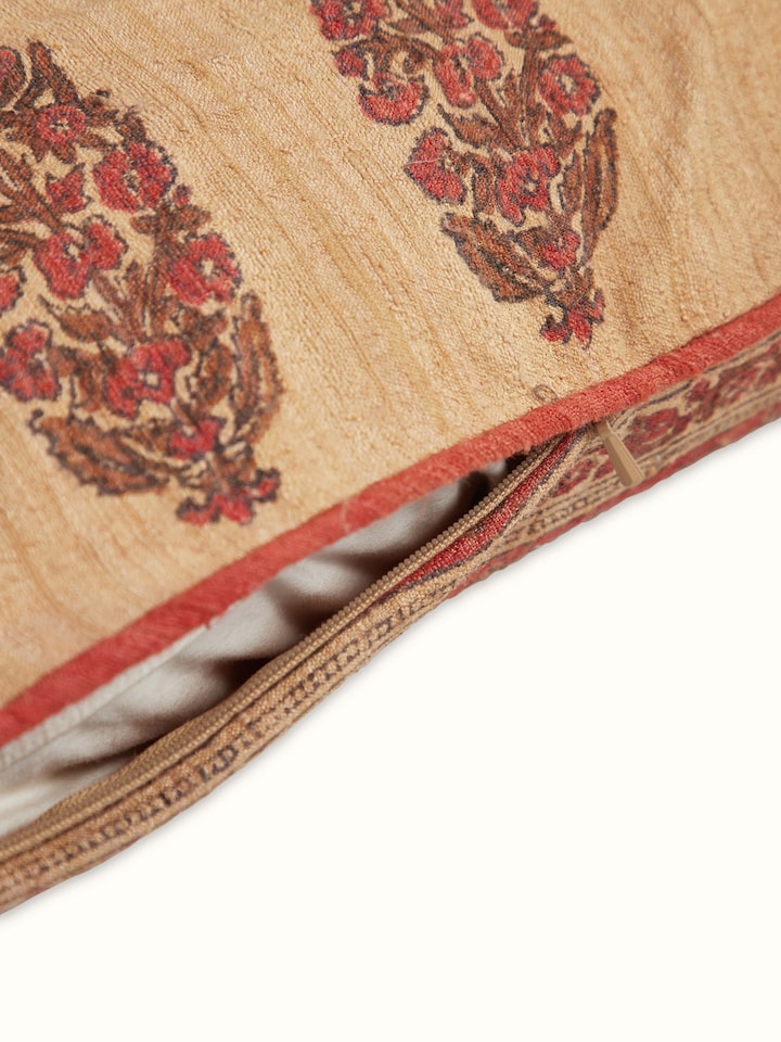 Vasudha Rust Buta Tussar Silk Bagru Hand Block Print Cushion Cover