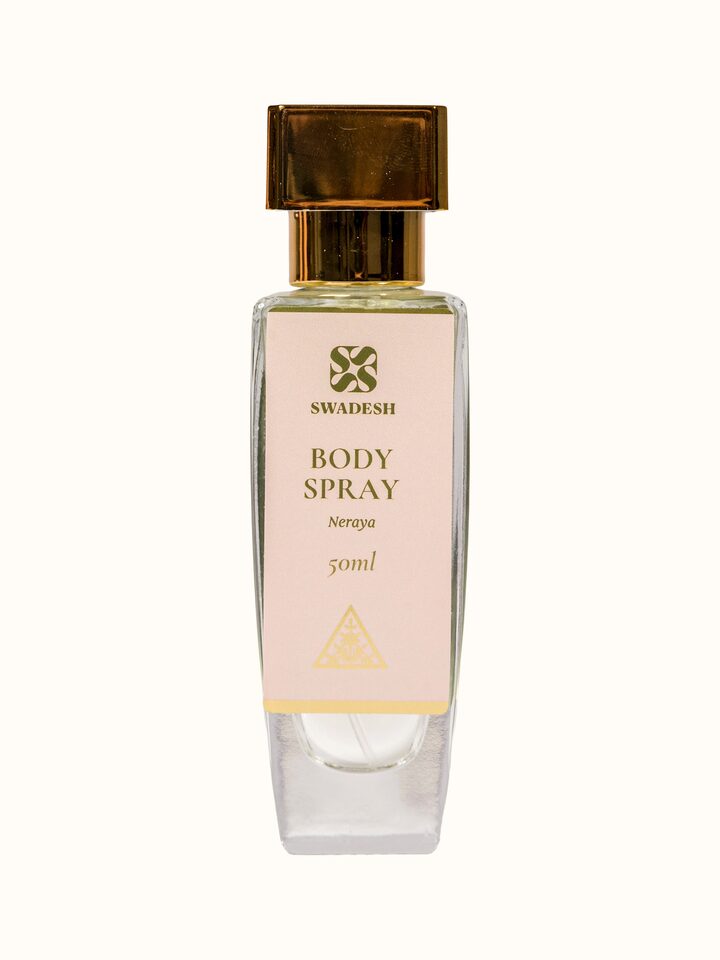 Detail view of Body Spray Neraya highlighting the packaging label detail