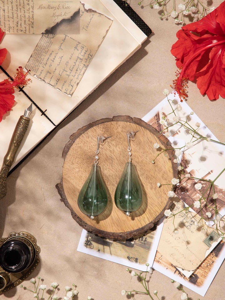 Silver Flame Glass Drop Earrings