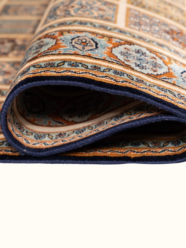 Traditional Persian Beige Dabdar Kashmir Silk Hand-Knotted Carpet