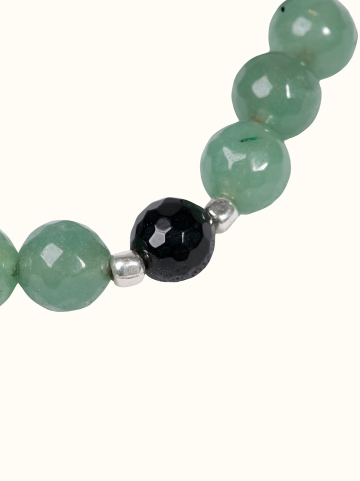 Side-angle view of the Gemstone Black Onyx & Green Aventurine Silver Bracelet
