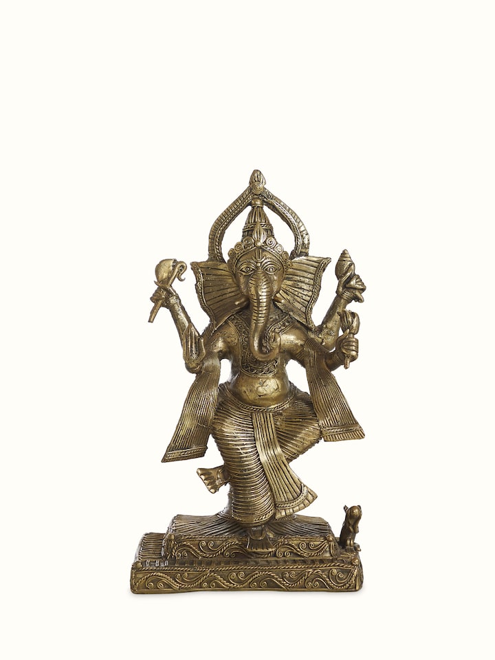 Front view of Dhokra Brass Ganesha Idol