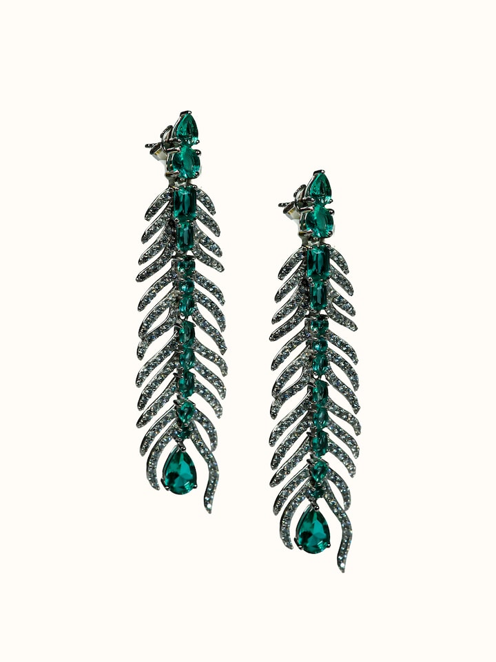 Close-up view of Silver Smithing Drop Earrings highlighting the stone setting and metalwork detail