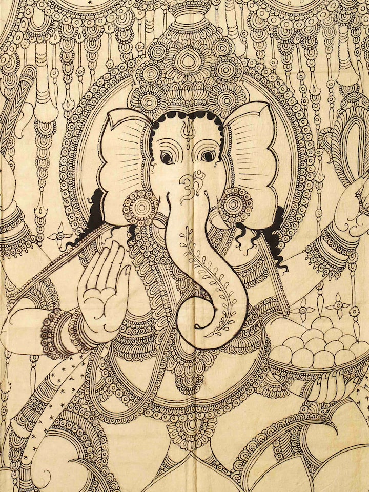 Detail view of the Ganesha Kalamkari Hand Painted