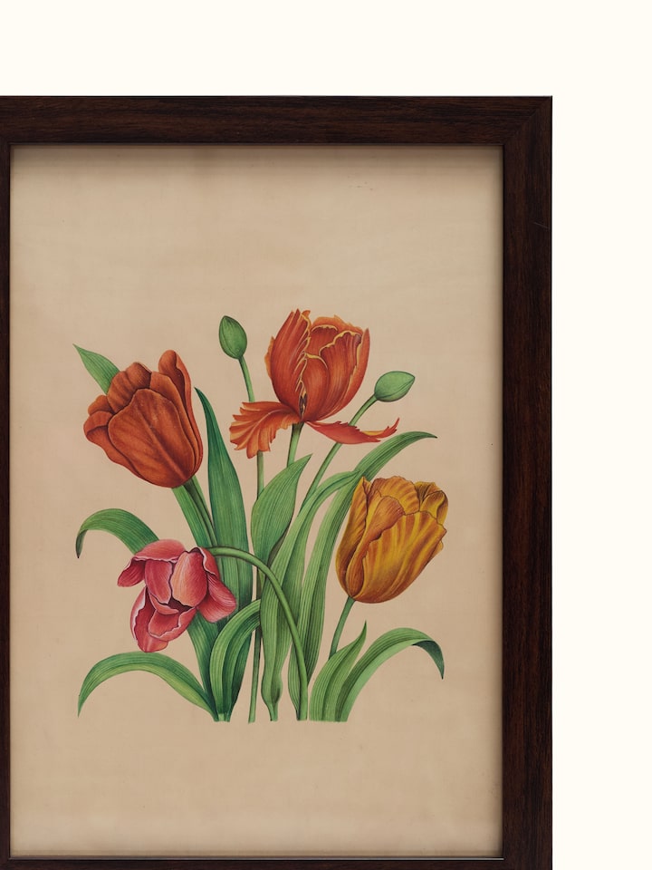 Detailed view of the Tulips Miniature Painting