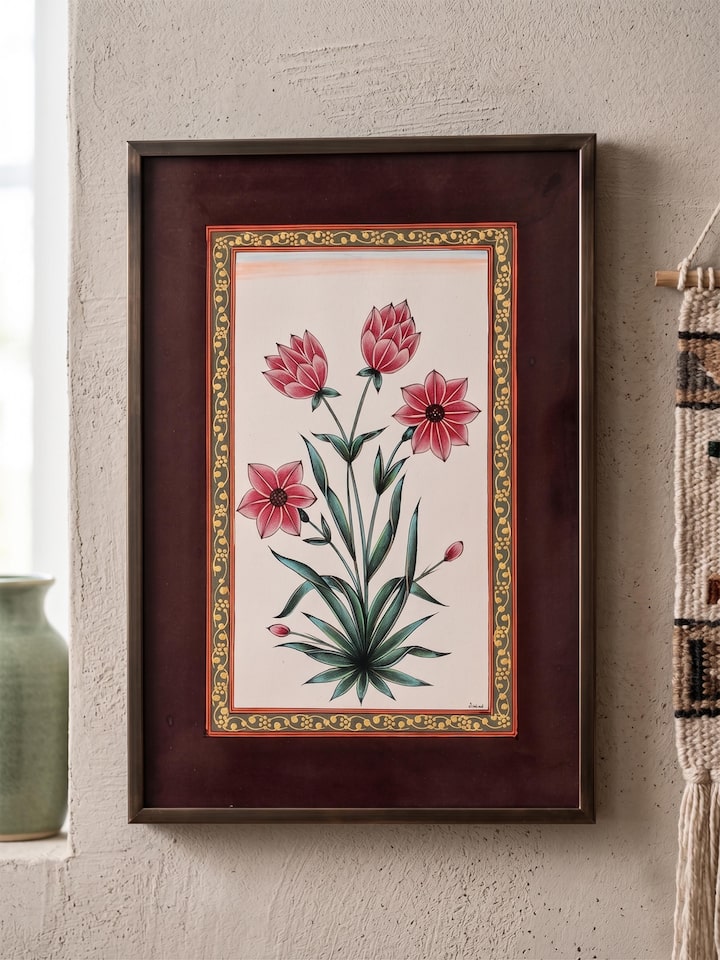 Styled view of Cosmos Floral Boarder Miniature Painting displayed against a styled backdrop