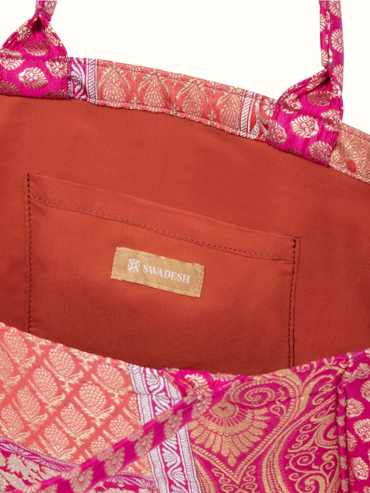 Close-up of Brocade Patchwork Tote Bag emphasizing the intricate detailing and quality