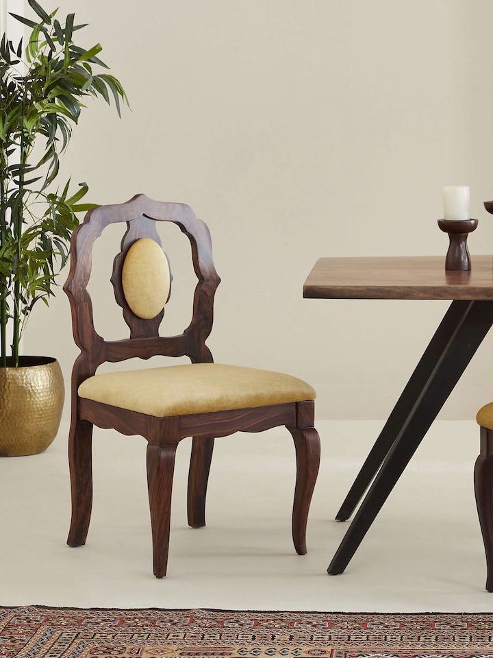 Side view of Upholstered Rosewood Inlay Dining Chair (2 Pcs) highlighting the luxurious rosewood inlay and comfortable design.