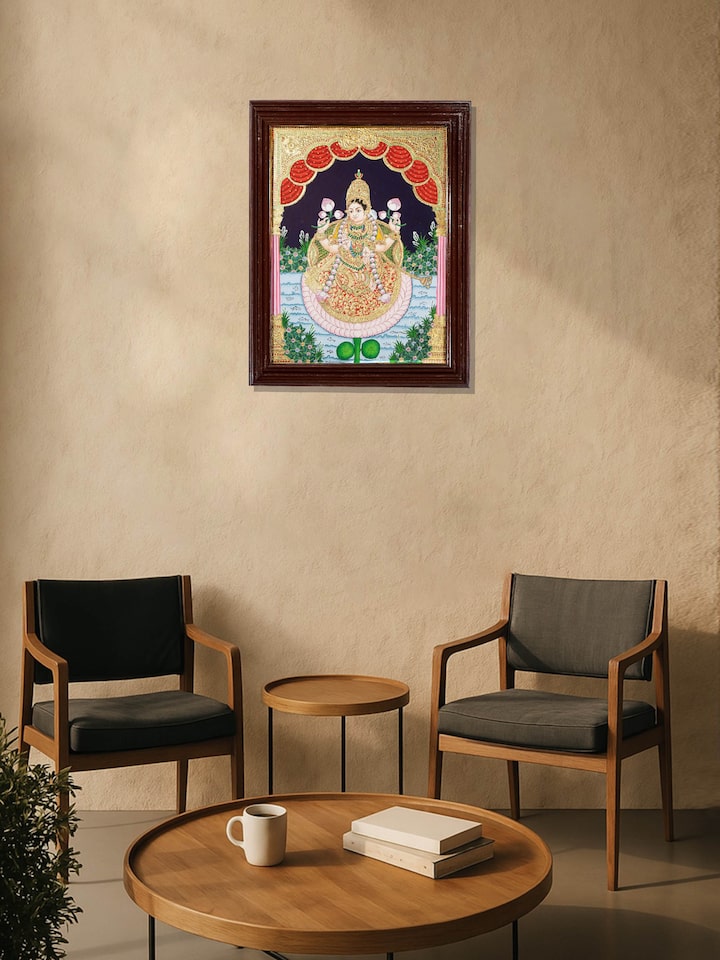 Side view of the Mahalakshmi Mysore Teak Wood Painting