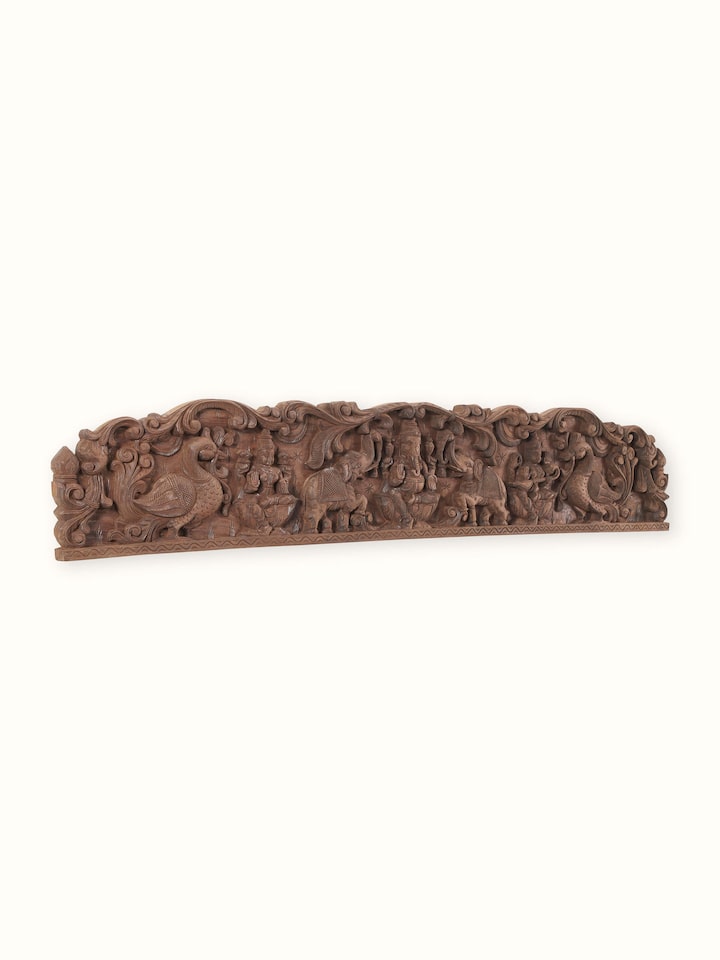 Angled view of the Wood Carved Dasha Avathar Panel